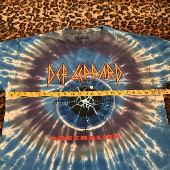 Def Leppard Blue Multi Color Print Adrenalize Boho Tie Dye Graphic Shirt - Picture 4 of 6